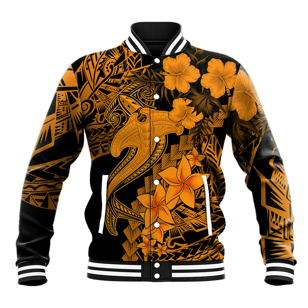 Aloha Hawaii Baseball Jacket Hammerhead Shark Tattoo Polynesian Summer - Gold LT9 Unisex Gold - Polynesian Pride