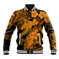 Aloha Hawaii Baseball Jacket Hammerhead Shark Tattoo Polynesian Summer - Gold LT9 Unisex Gold - Polynesian Pride