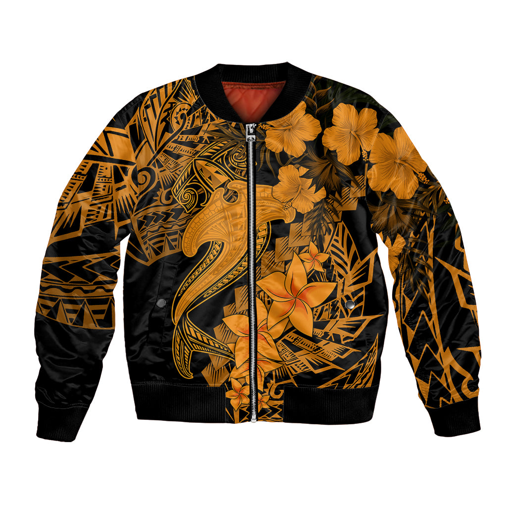 Aloha Hawaii Bomber Jacket Hammerhead Shark Tattoo Polynesian Summer - Gold LT9 Unisex Gold - Polynesian Pride