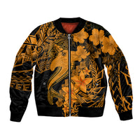Aloha Hawaii Bomber Jacket Hammerhead Shark Tattoo Polynesian Summer - Gold LT9 Unisex Gold - Polynesian Pride