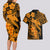 Aloha Hawaii Couples Matching Long Sleeve Bodycon Dress and Hawaiian Shirt Hammerhead Shark Tattoo Polynesian Summer - Gold LT9 - Polynesian Pride