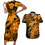 Aloha Hawaii Couples Matching Short Sleeve Bodycon Dress and Hawaiian Shirt Hammerhead Shark Tattoo Polynesian Summer - Gold LT9 Gold - Polynesian Pride