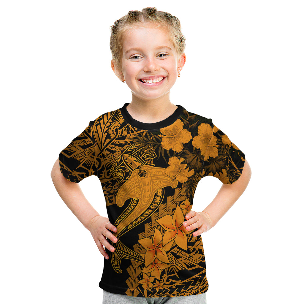 Aloha Hawaii Kid T Shirt Hammerhead Shark Tattoo Polynesian Summer - Gold LT9 Gold - Polynesian Pride