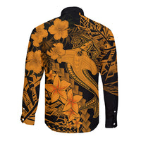 Aloha Hawaii Long Sleeve Button Shirt Hammerhead Shark Tattoo Polynesian Summer - Gold LT9 - Polynesian Pride