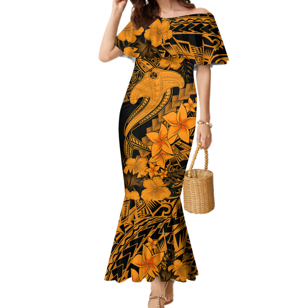 Aloha Hawaii Mermaid Dress Hammerhead Shark Tattoo Polynesian Summer - Gold LT9 Women Gold - Polynesian Pride