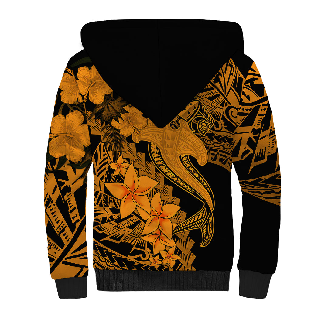Aloha Hawaii Sherpa Hoodie Hammerhead Shark Tattoo Polynesian Summer - Gold LT9 - Polynesian Pride