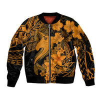 Aloha Hawaii Sleeve Zip Bomber Jacket Hammerhead Shark Tattoo Polynesian Summer - Gold LT9 Unisex Gold - Polynesian Pride