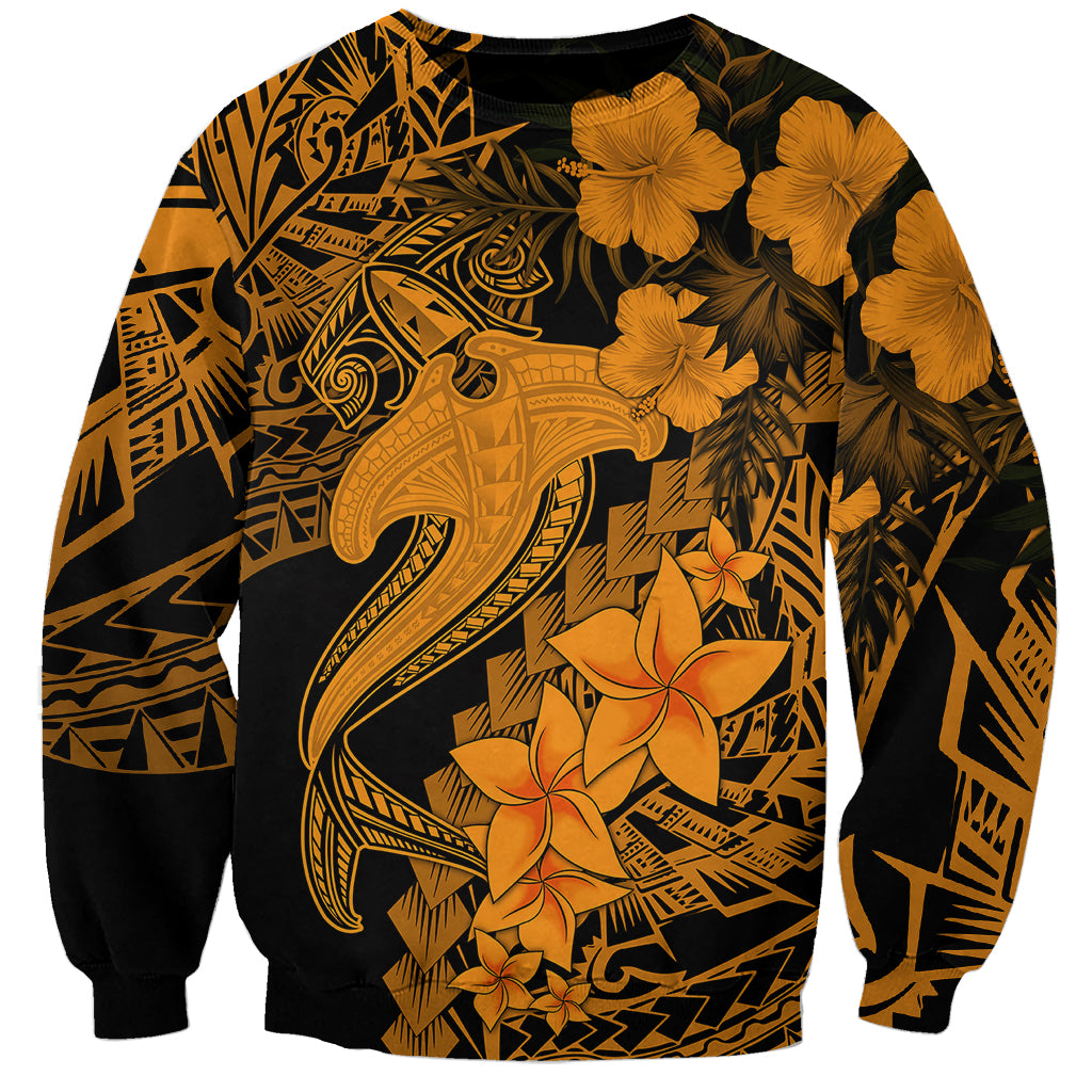Aloha Hawaii Sweatshirt Hammerhead Shark Tattoo Polynesian Summer - Gold LT9 Unisex Gold - Polynesian Pride