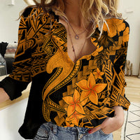 Aloha Hawaii Women Casual Shirt Hammerhead Shark Tattoo Polynesian Summer - Gold LT9 Female Gold - Polynesian Pride