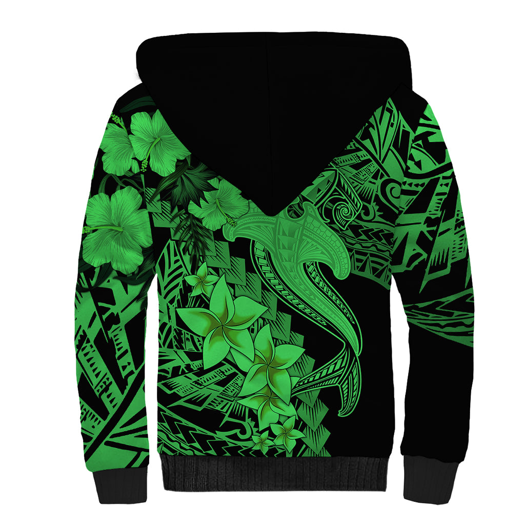 Aloha Hawaii Sherpa Hoodie Hammerhead Shark Tattoo Polynesian Summer - Green LT9 - Polynesian Pride