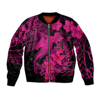 Aloha Hawaii Bomber Jacket Hammerhead Shark Tattoo Polynesian Summer - Pink LT9 Unisex Pink - Polynesian Pride