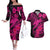 Aloha Hawaii Couples Matching Off The Shoulder Long Sleeve Dress and Hawaiian Shirt Hammerhead Shark Tattoo Polynesian Summer - Pink LT9 Pink - Polynesian Pride