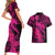 Aloha Hawaii Couples Matching Short Sleeve Bodycon Dress and Hawaiian Shirt Hammerhead Shark Tattoo Polynesian Summer - Pink LT9 - Polynesian Pride