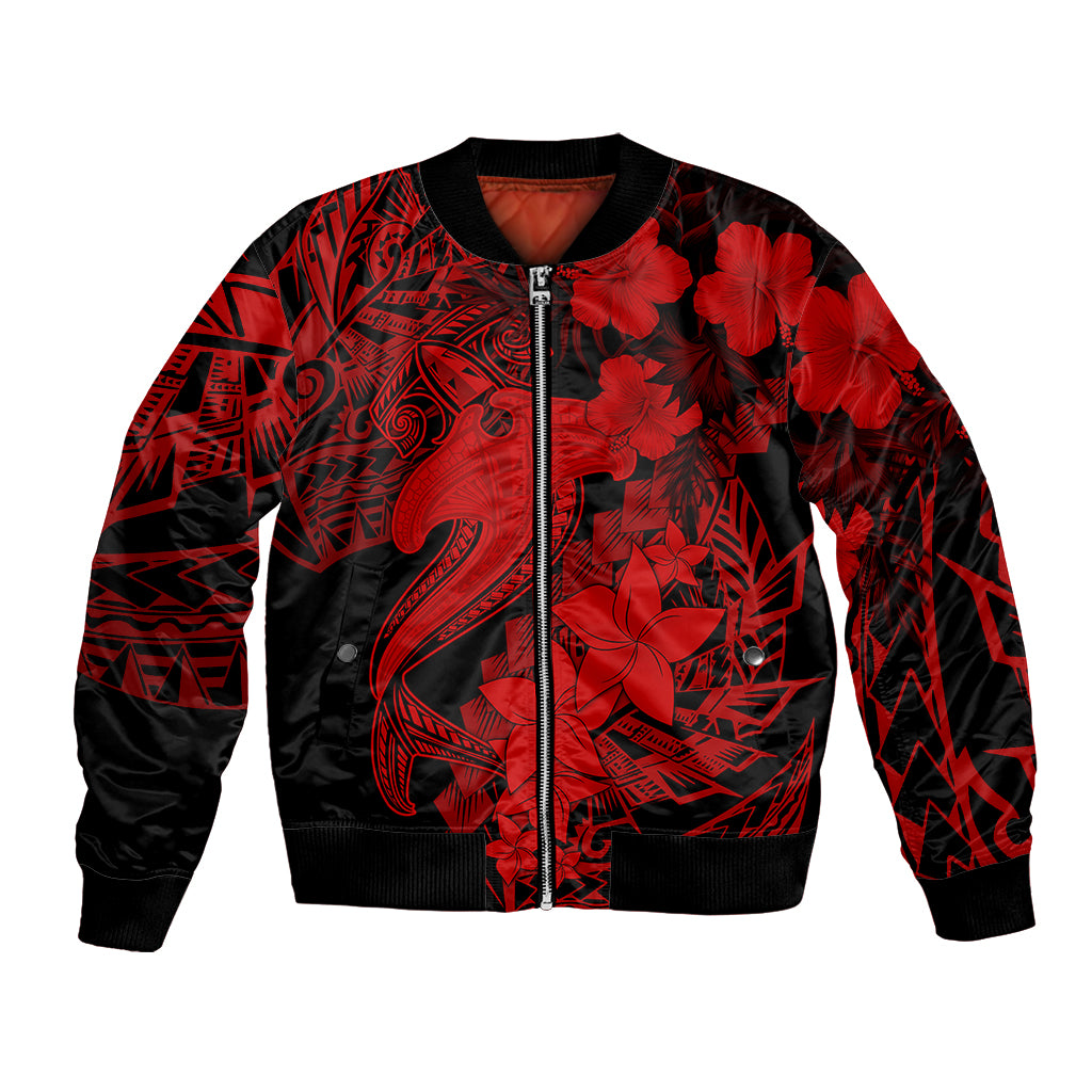 Aloha Hawaii Bomber Jacket Hammerhead Shark Tattoo Polynesian Summer - Red LT9 Unisex Red - Polynesian Pride