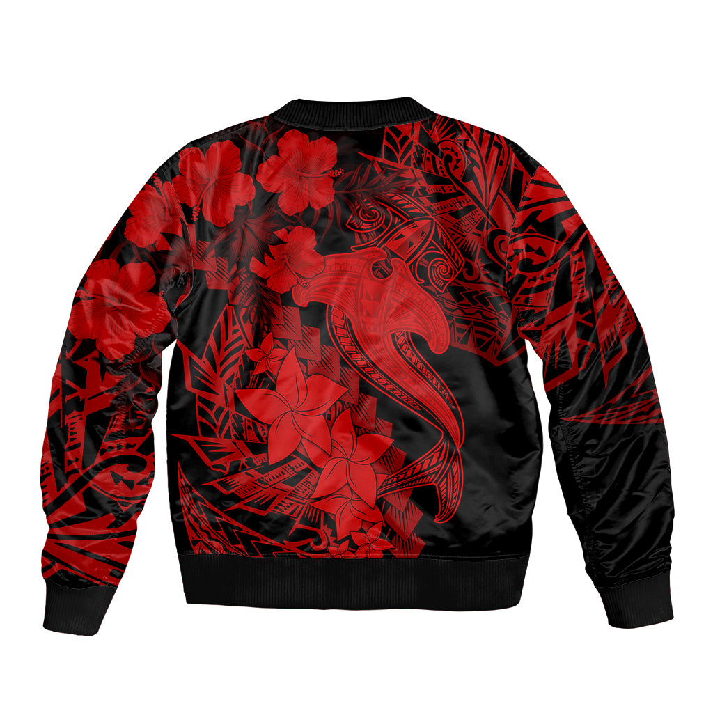Aloha Hawaii Bomber Jacket Hammerhead Shark Tattoo Polynesian Summer - Red LT9 - Polynesian Pride