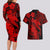 Aloha Hawaii Couples Matching Long Sleeve Bodycon Dress and Hawaiian Shirt Hammerhead Shark Tattoo Polynesian Summer - Red LT9 - Polynesian Pride