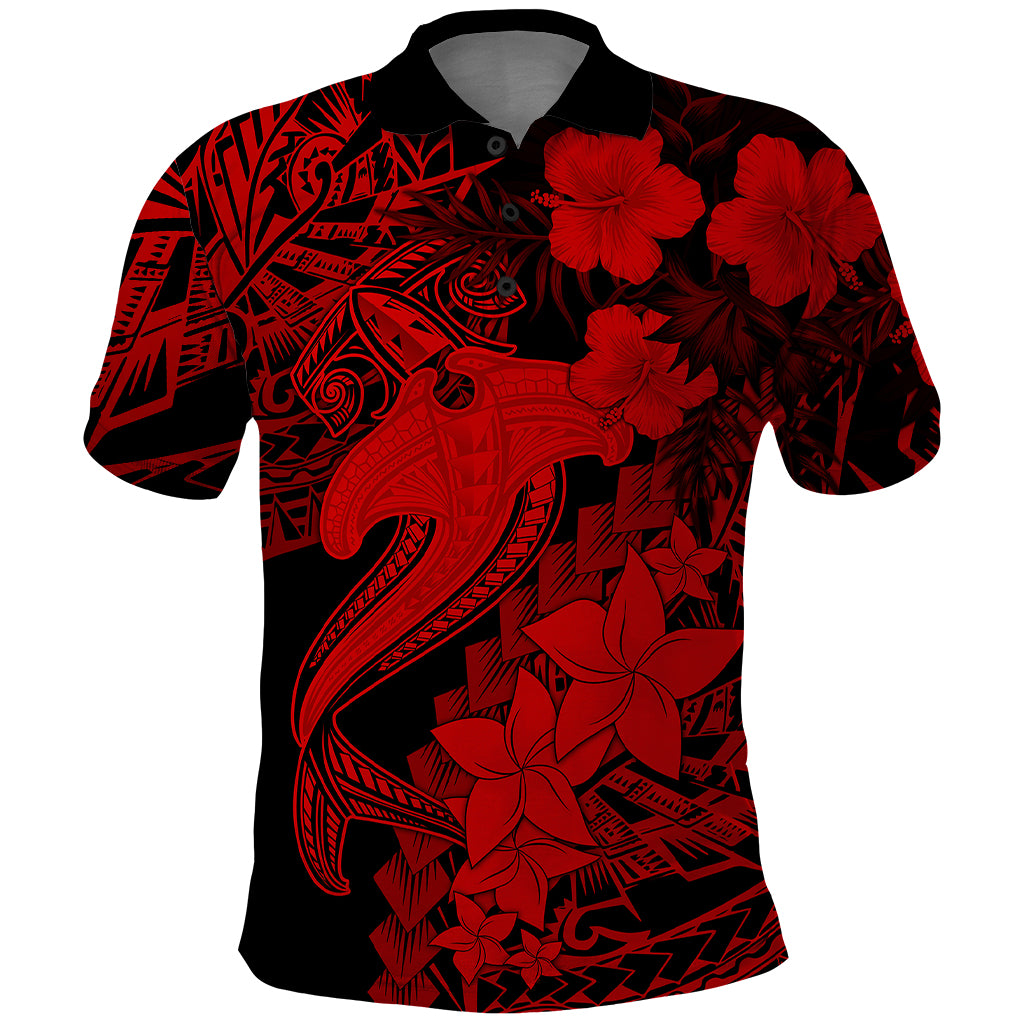 Aloha Hawaii Polo Shirt Hammerhead Shark Tattoo Polynesian Summer - Red LT9 Red - Polynesian Pride