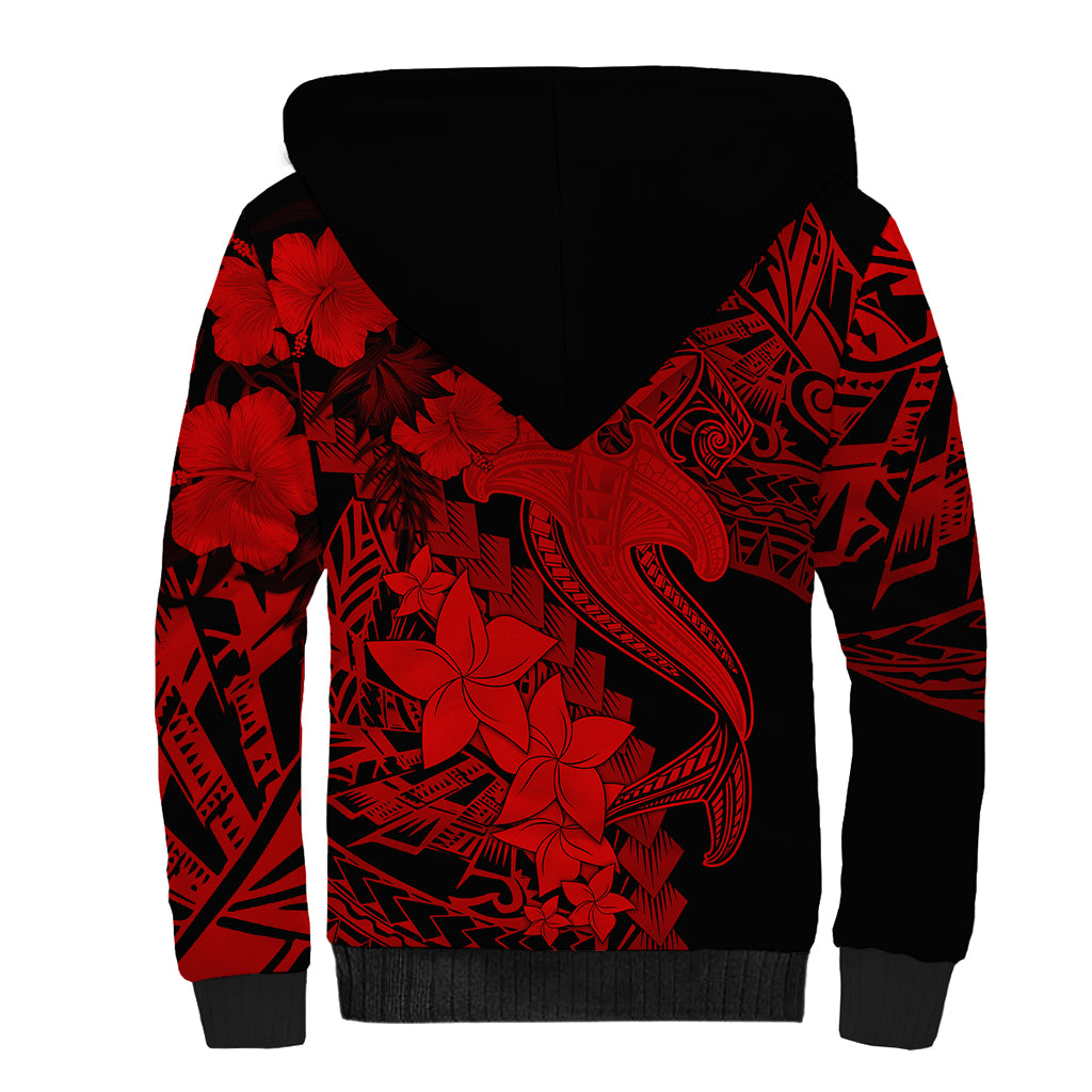 Aloha Hawaii Sherpa Hoodie Hammerhead Shark Tattoo Polynesian Summer - Red LT9 - Polynesian Pride
