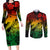 Aloha Hawaii Couples Matching Long Sleeve Bodycon Dress and Long Sleeve Button Shirts Hammerhead Shark Tattoo Polynesian Summer - Reggae LT9 Reggae - Polynesian Pride