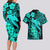 Aloha Hawaii Couples Matching Long Sleeve Bodycon Dress and Hawaiian Shirt Hammerhead Shark Tattoo Polynesian Summer - Turquoise LT9 - Polynesian Pride