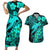 Aloha Hawaii Couples Matching Short Sleeve Bodycon Dress and Hawaiian Shirt Hammerhead Shark Tattoo Polynesian Summer - Turquoise LT9 Turquoise - Polynesian Pride