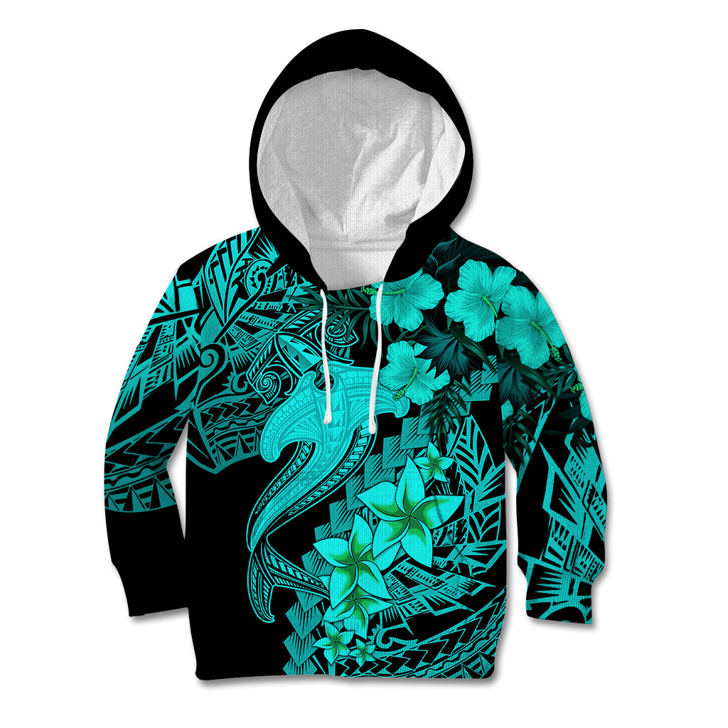 Aloha Hawaii Kid Hoodie Hammerhead Shark Tattoo Polynesian Summer - Turquoise LT9 Turquoise - Polynesian Pride