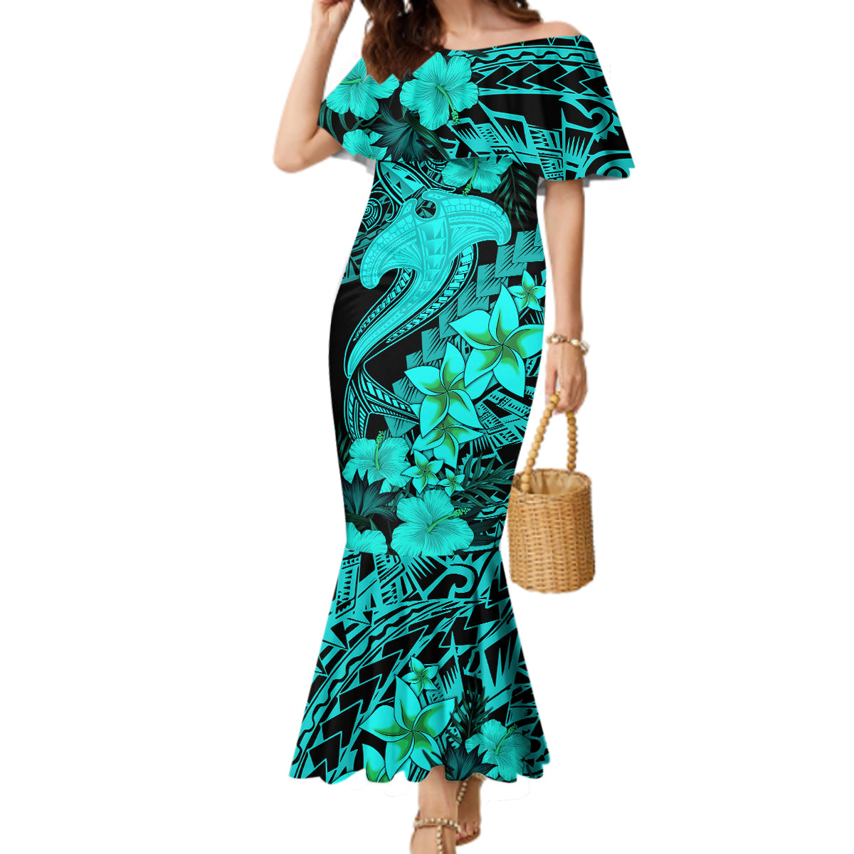 Aloha Hawaii Mermaid Dress Hammerhead Shark Tattoo Polynesian Summer - Turquoise LT9 Women Turquoise - Polynesian Pride