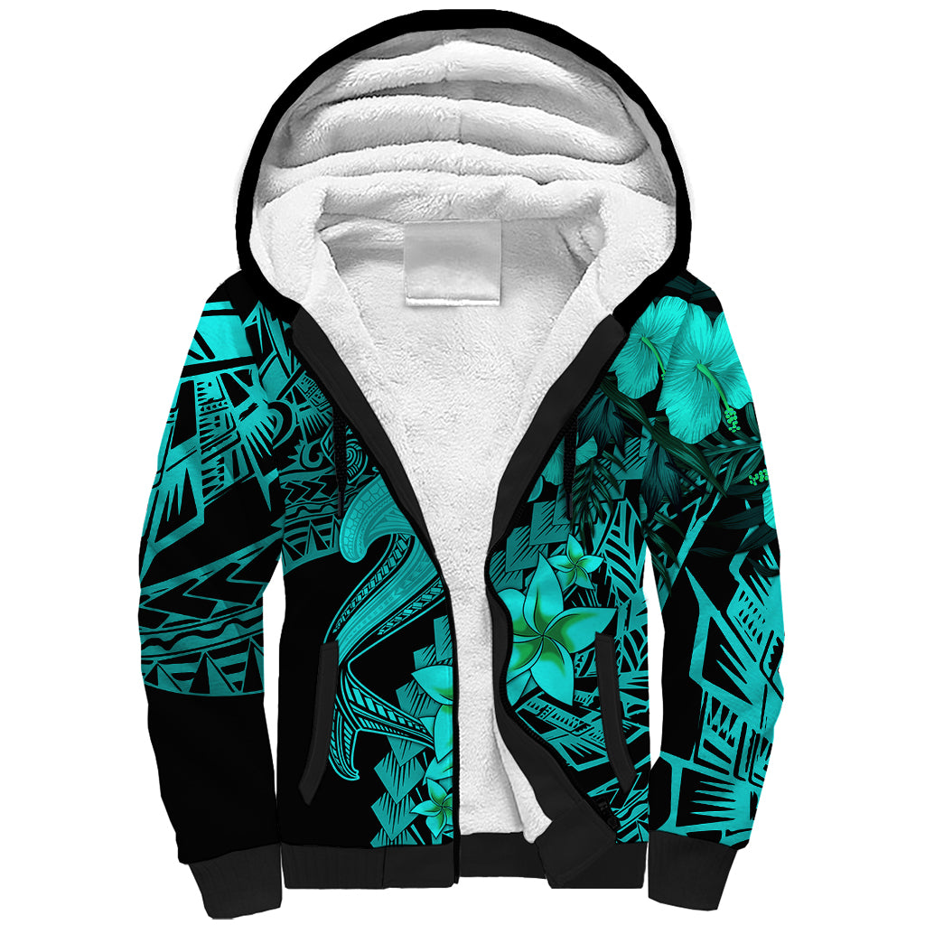Aloha Hawaii Sherpa Hoodie Hammerhead Shark Tattoo Polynesian Summer - Turquoise LT9 Unisex Turquoise - Polynesian Pride
