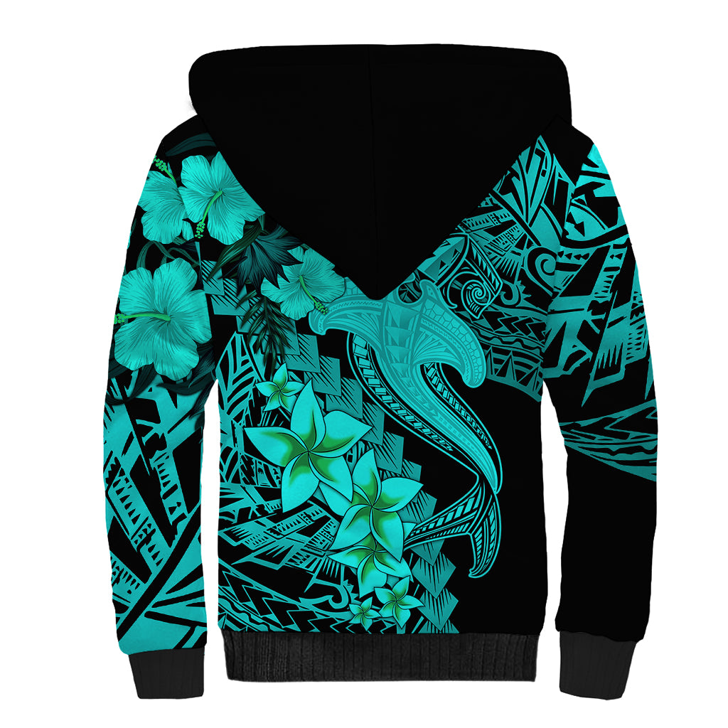 Aloha Hawaii Sherpa Hoodie Hammerhead Shark Tattoo Polynesian Summer - Turquoise LT9 - Polynesian Pride