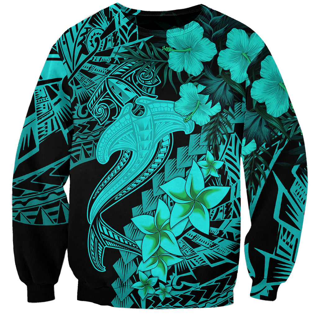 Aloha Hawaii Sweatshirt Hammerhead Shark Tattoo Polynesian Summer - Turquoise LT9 Unisex Turquoise - Polynesian Pride