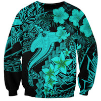 Aloha Hawaii Sweatshirt Hammerhead Shark Tattoo Polynesian Summer - Turquoise LT9 Unisex Turquoise - Polynesian Pride