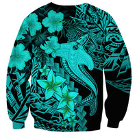 Aloha Hawaii Sweatshirt Hammerhead Shark Tattoo Polynesian Summer - Turquoise LT9 - Polynesian Pride