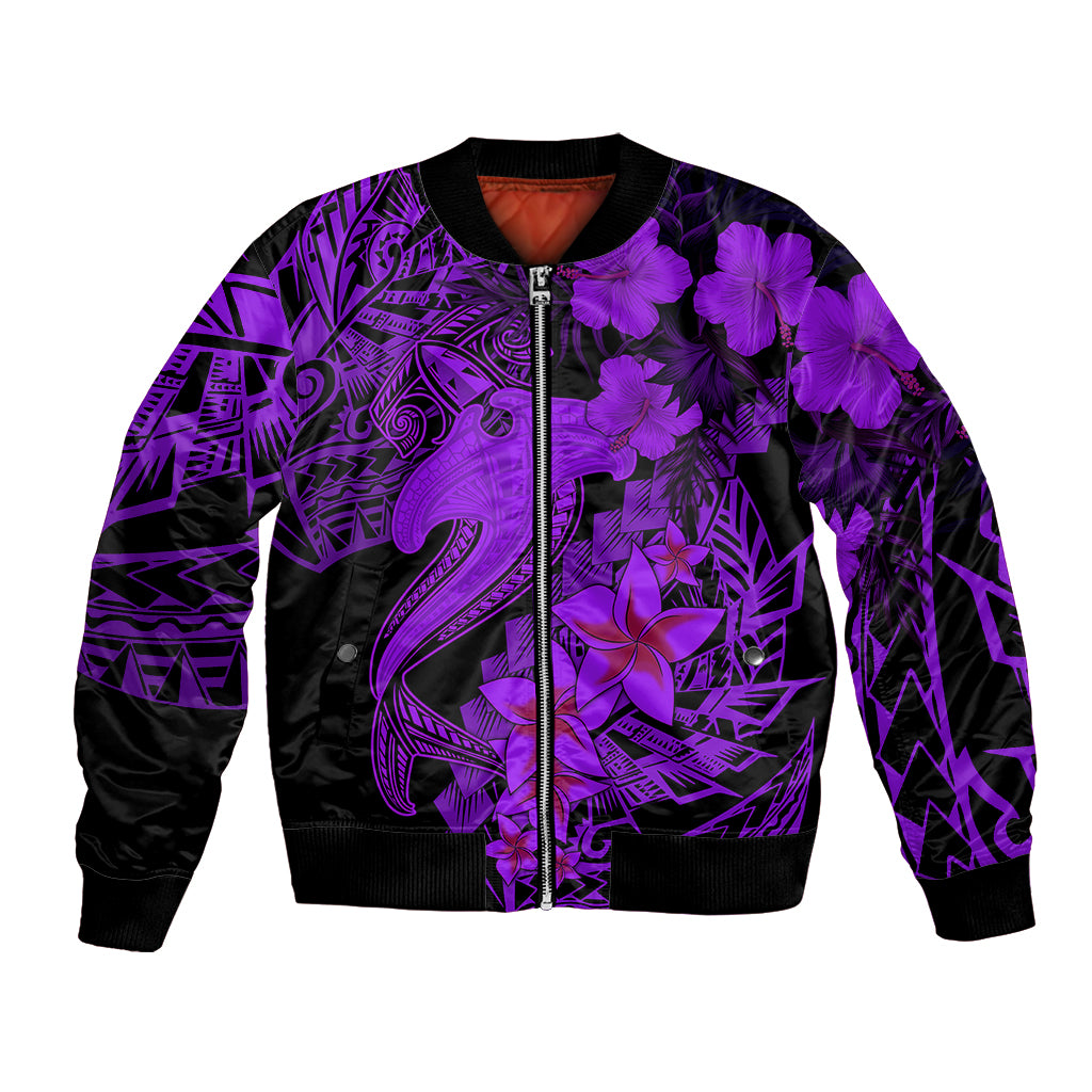Aloha Hawaii Bomber Jacket Hammerhead Shark Tattoo Polynesian Summer - Violet LT9 Unisex Violet - Polynesian Pride