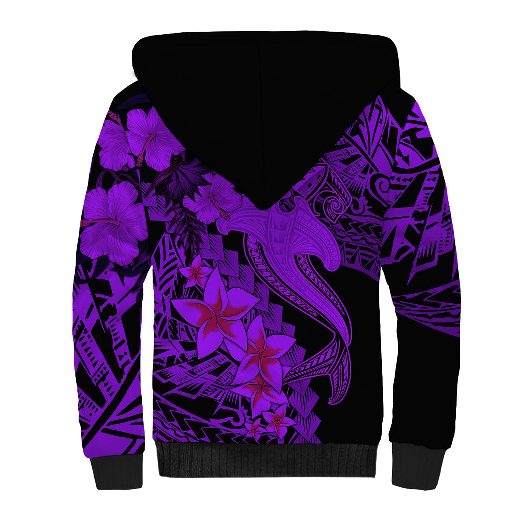 Aloha Hawaii Sherpa Hoodie Hammerhead Shark Tattoo Polynesian Summer - Violet LT9 - Polynesian Pride