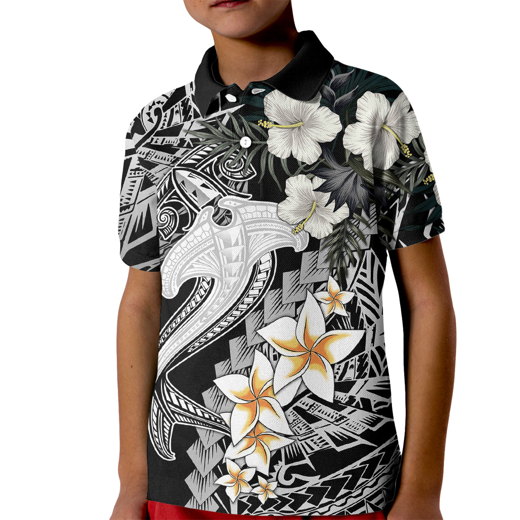 Aloha Hawaii Kid Polo Shirt Hammerhead Shark Tattoo Polynesian Summer - White LT9 Kid White - Polynesian Pride