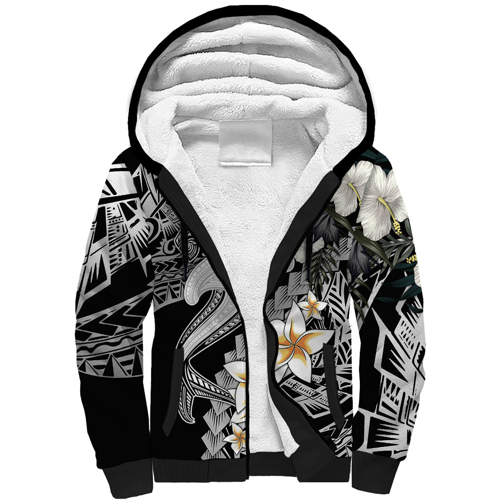 Aloha Hawaii Sherpa Hoodie Hammerhead Shark Tattoo Polynesian Summer - White LT9 Unisex White - Polynesian Pride