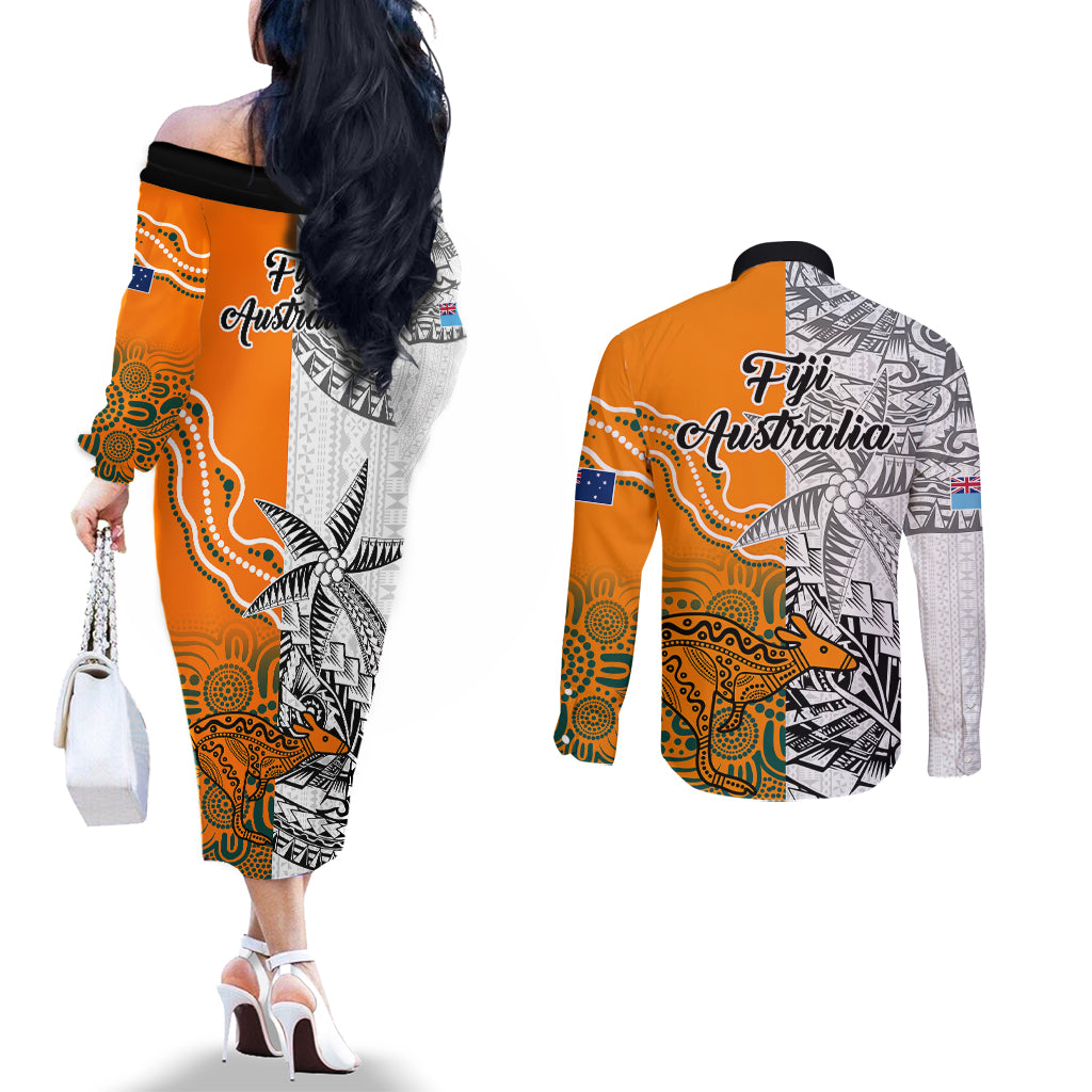 fiji-australia-rugby-couples-matching-off-the-shoulder-long-sleeve-dress-and-long-sleeve-button-shirts-world-cup-2023-polynesia-tapa-mixed-indigenous-aboriginal