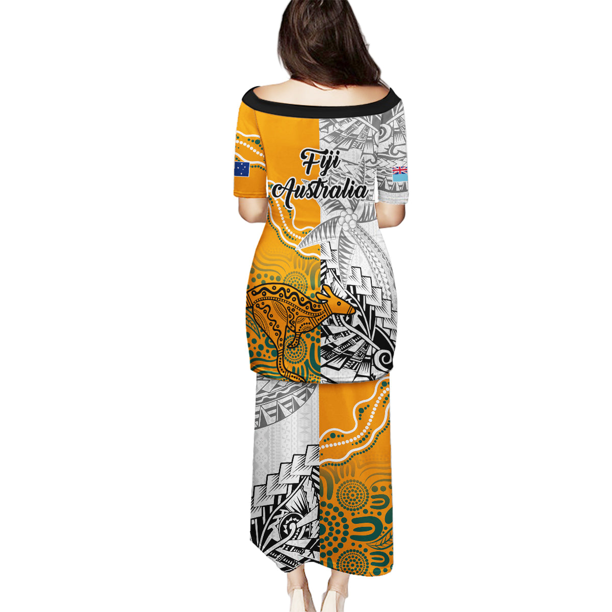 Fiji Australia Rugby Family Matching Puletasi Dress and Hawaiian Shirt World Cup 2023 Polynesia Tapa Mixed Indigenous Aboriginal LT9 - Polynesian Pride