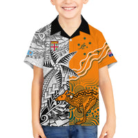 Fiji Australia Rugby Kid Hawaiian Shirt World Cup 2023 Polynesia Tapa Mixed Indigenous Aboriginal LT9 Kid Gold - Polynesian Pride