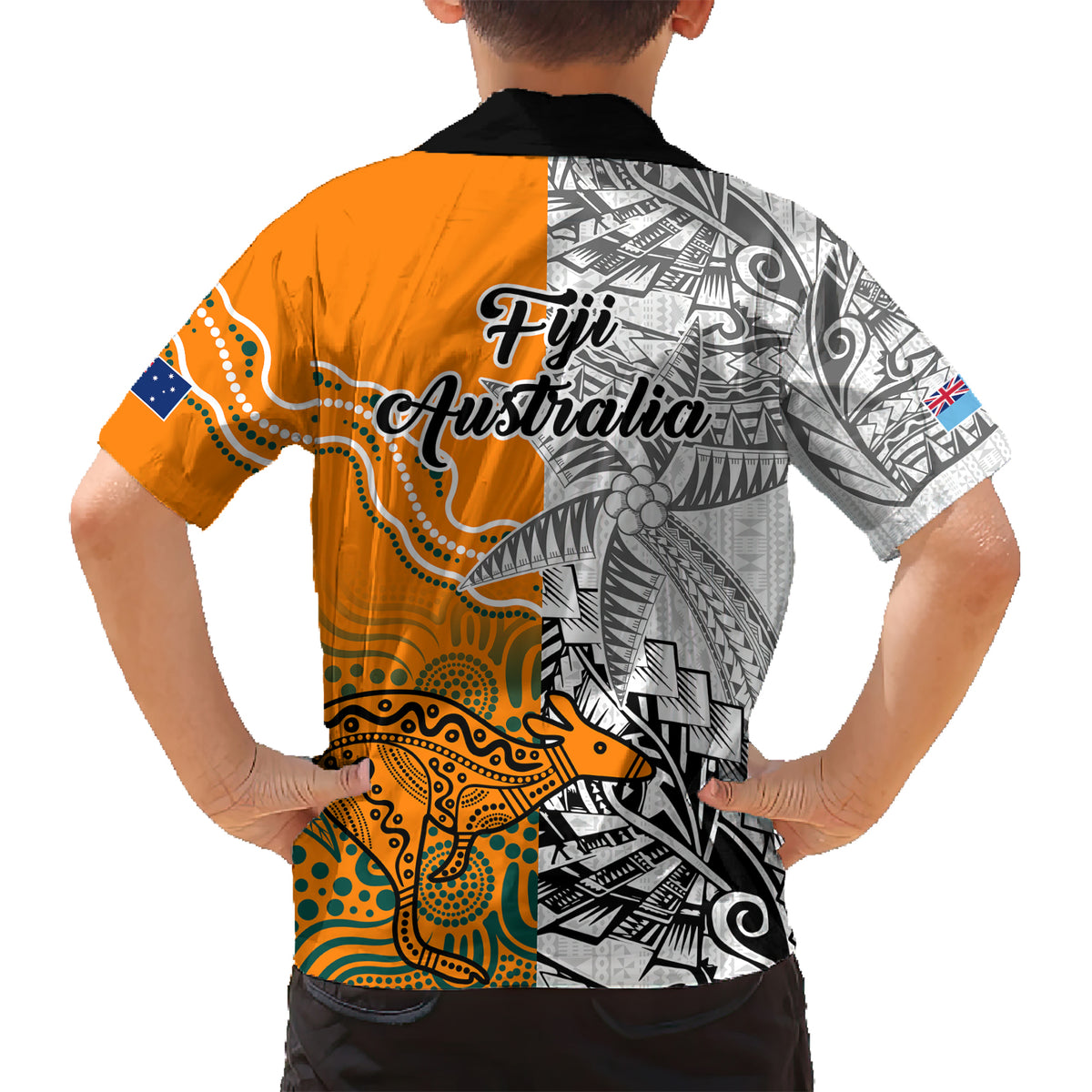 Fiji Australia Rugby Kid Hawaiian Shirt World Cup 2023 Polynesia Tapa Mixed Indigenous Aboriginal LT9 - Polynesian Pride