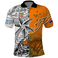 Fiji Australia Rugby Polo Shirt World Cup 2023 Polynesia Tapa Mixed Indigenous Aboriginal LT9 Gold - Polynesian Pride