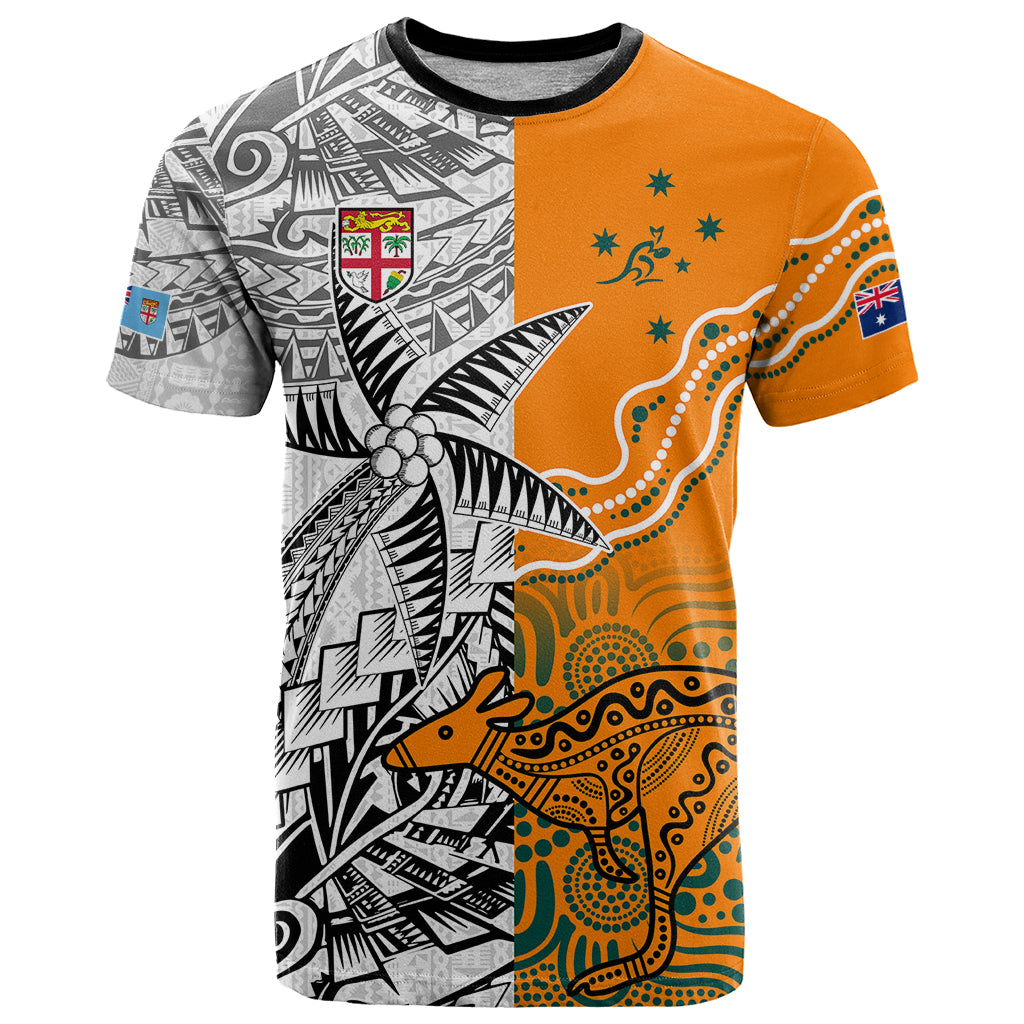 Fiji Australia Rugby T Shirt World Cup 2023 Polynesia Tapa Mixed Indigenous Aboriginal LT9 Gold - Polynesian Pride