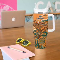 Australia-Fiji Palm and Kangaroo Tumbler With Handle Polynesia Tapa Mixed Indigenous Aboriginal