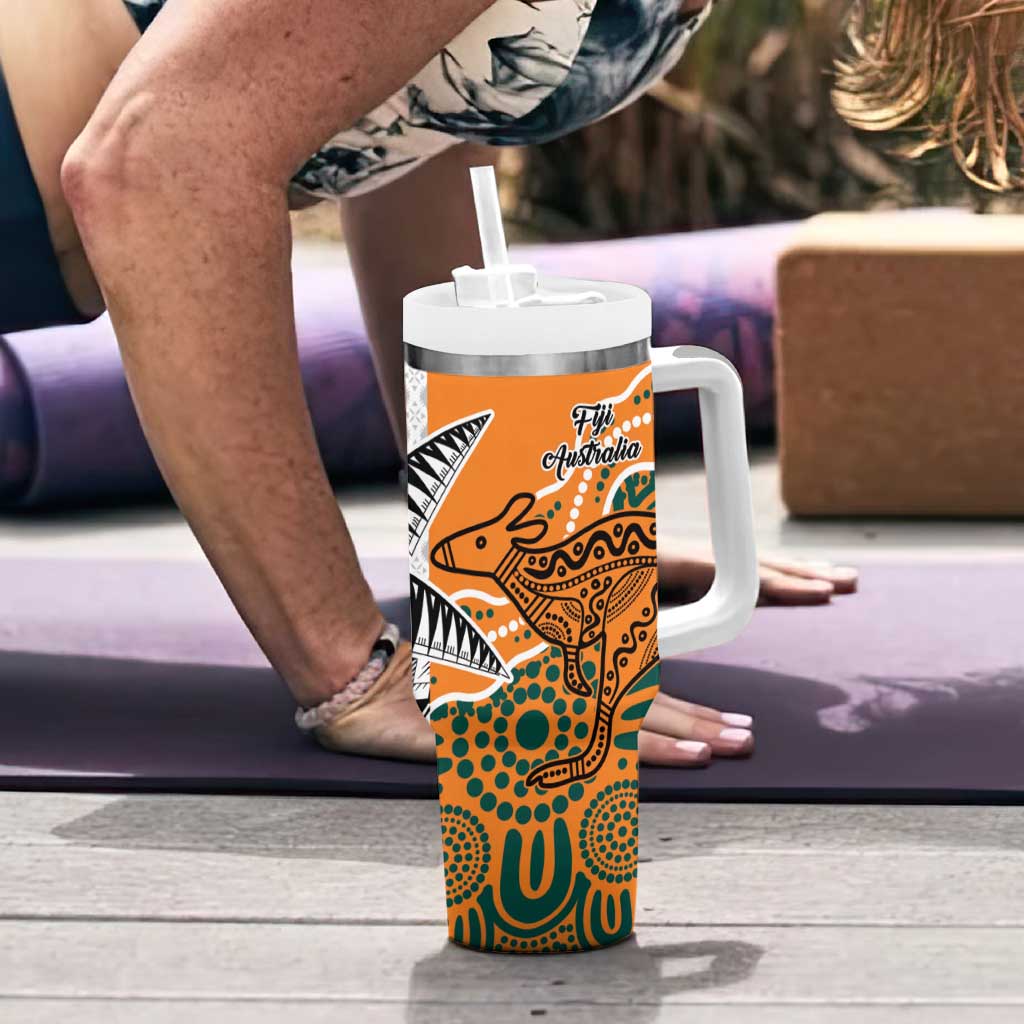 Australia-Fiji Palm and Kangaroo Tumbler With Handle Polynesia Tapa Mixed Indigenous Aboriginal