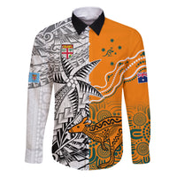 Personalised Fiji Australia Rugby Family Matching Puletasi Dress and Hawaiian Shirt World Cup 2023 Polynesia Tapa Mixed Indigenous Aboriginal LT9 Dad's Shirt - Long Sleeve Gold - Polynesian Pride