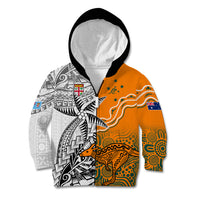 Personalised Fiji Australia Rugby Kid Hoodie World Cup 2023 Polynesia Tapa Mixed Indigenous Aboriginal LT9 Zip Hoodie Gold - Polynesian Pride