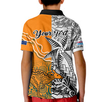 Personalised Fiji Australia Rugby Kid Polo Shirt World Cup 2023 Polynesia Tapa Mixed Indigenous Aboriginal LT9 - Polynesian Pride