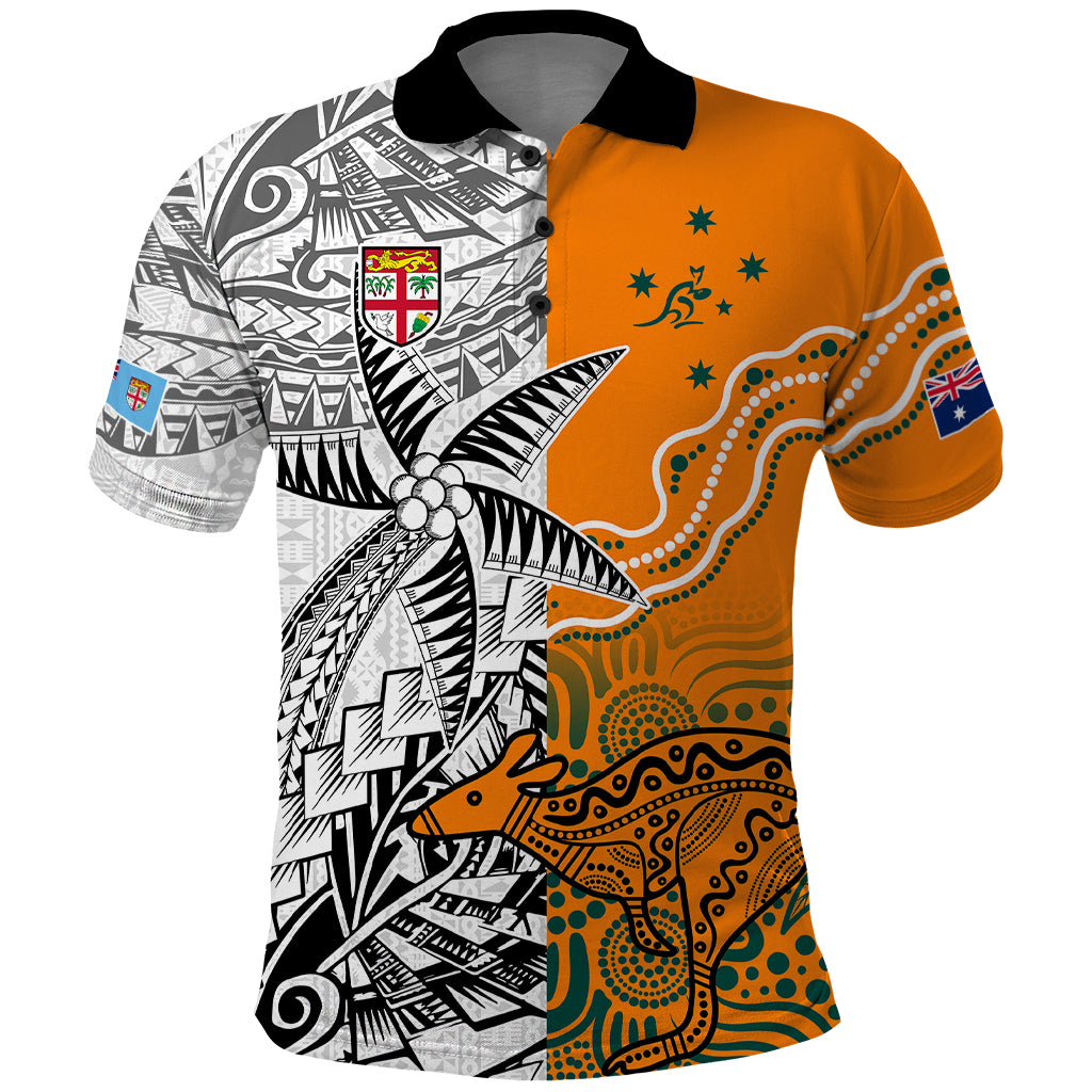 Personalised Fiji Australia Rugby Polo Shirt World Cup 2023 Polynesia Tapa Mixed Indigenous Aboriginal LT9 Gold - Polynesian Pride