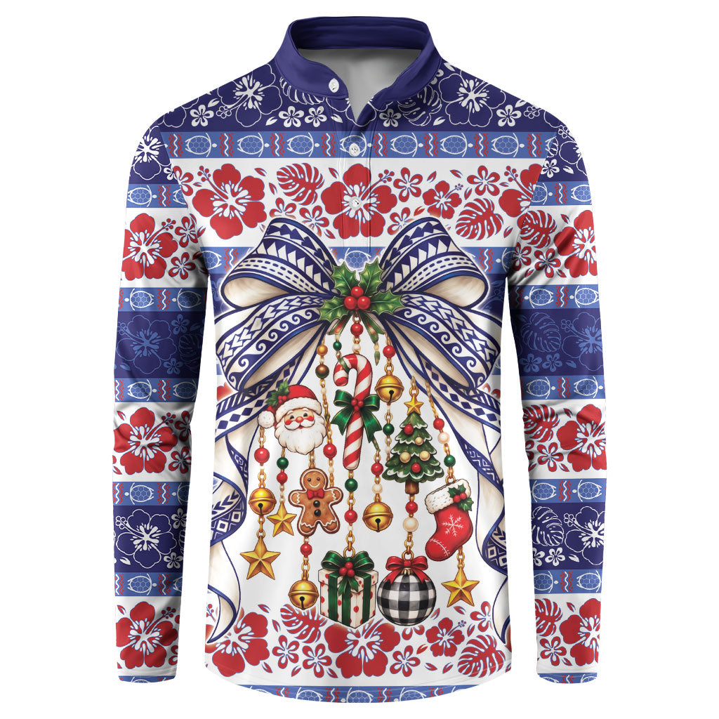 Samoa Tribal Christmas Bow Button Sweatshirt Ia Manuia lava le Kerisimasi
