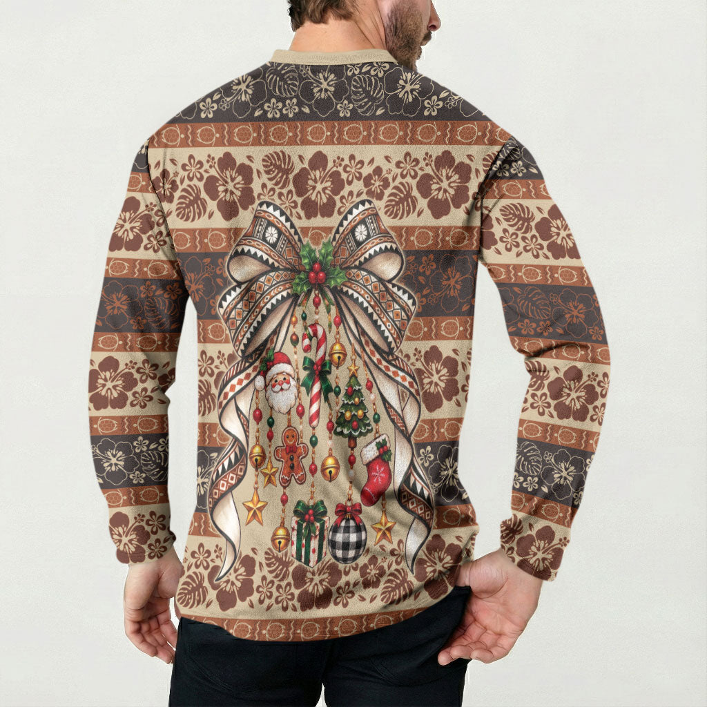 Fiji Masi Christmas Bow Button Sweatshirt Marau na Kerisimasi LT9 - Polynesian Pride